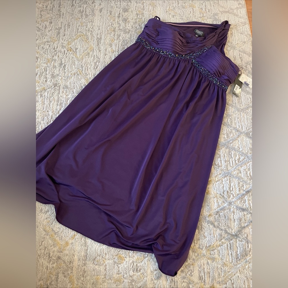 NWT Adrianna Papell Size 14 Womens Beaded One Shoulder Dress Purple Midi